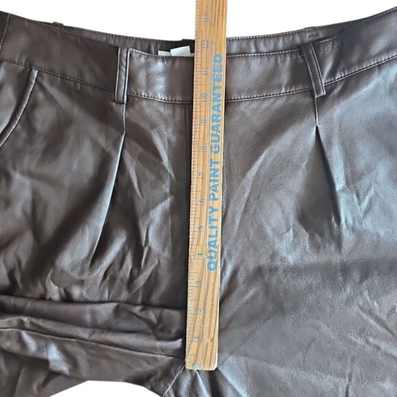 Calvin Klein Faux Leather Pants Sz 8 Brown Straight Leg Mid Rise Minimalist NWOT - Picture 10 of 14